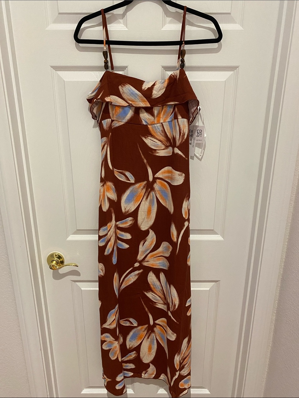 Rust Floral Maxi Dress with Spaghetti Straps